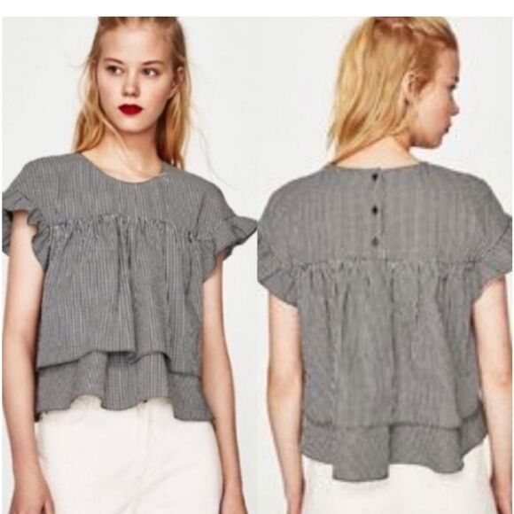 Zara - Gingham Babydoll Layered Blouse - Picture 1 of 6